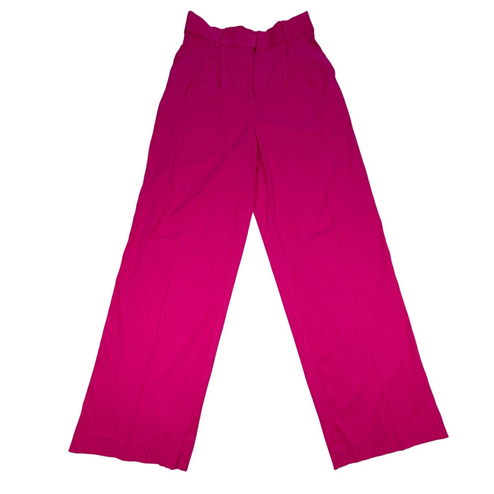 H&M Wide Leg Trousers High Waist Pleated Women's 8 Pink Textured Barbiecore NWT